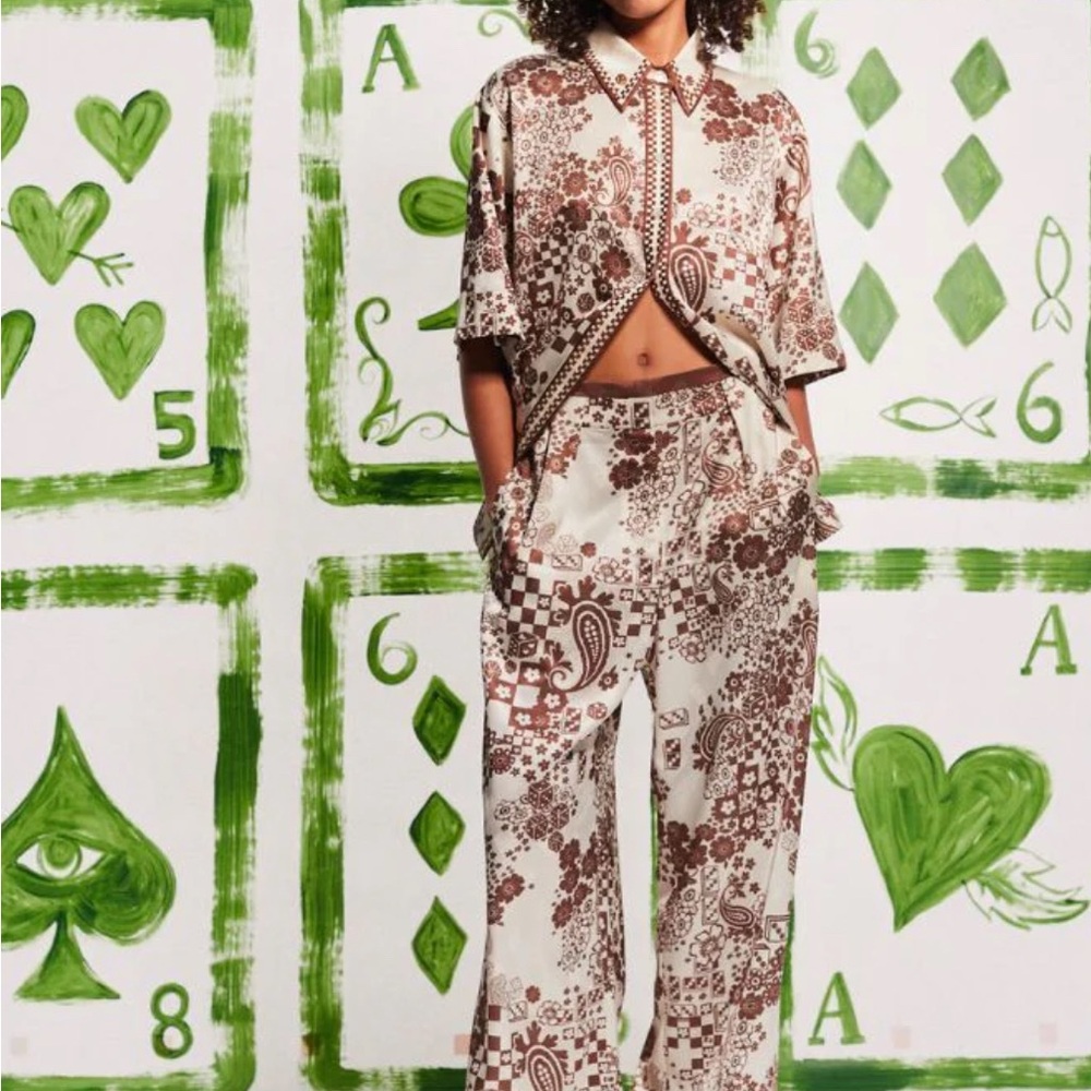 Alemais Brown and Cream Wide Leg Pants - Picture 2 of 6